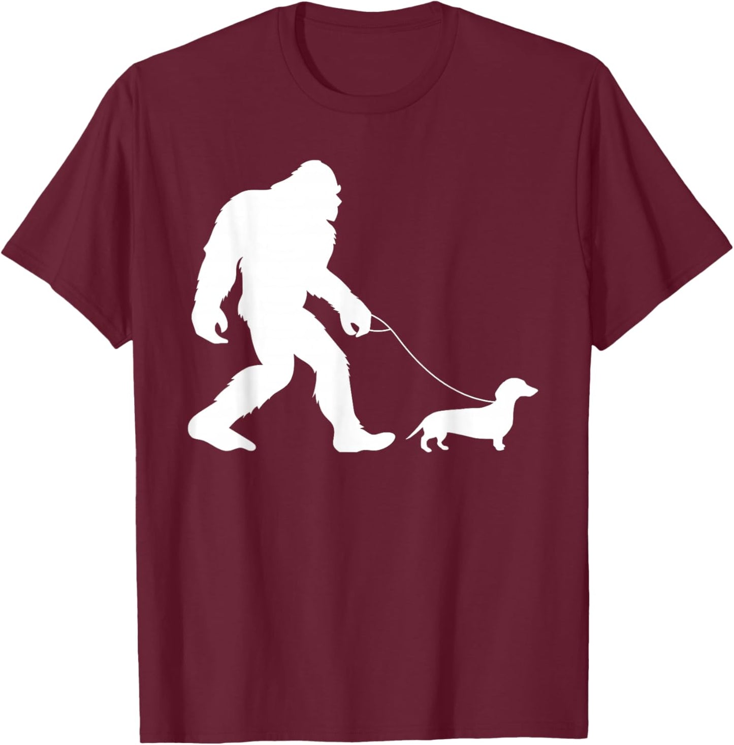 Fun Bigfoot Sasquatch Walking Dachshund Gag Gift T-Shirt - T-Shirt | Maroon