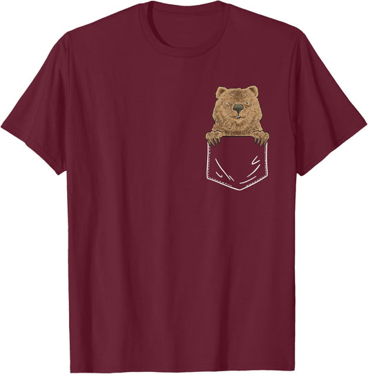 Wombat Lover Pocket Australian Wombat T-Shirt - T-Shirt | Maroon