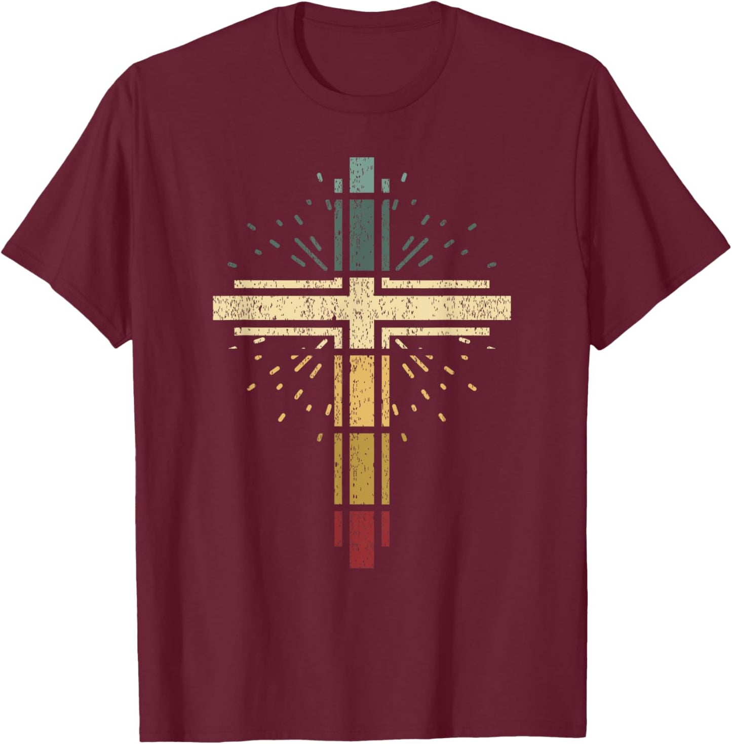 Cross Christian Vintage Religious Faith Vintag Sunset T-Shirt - T-Shirt | Maroon
