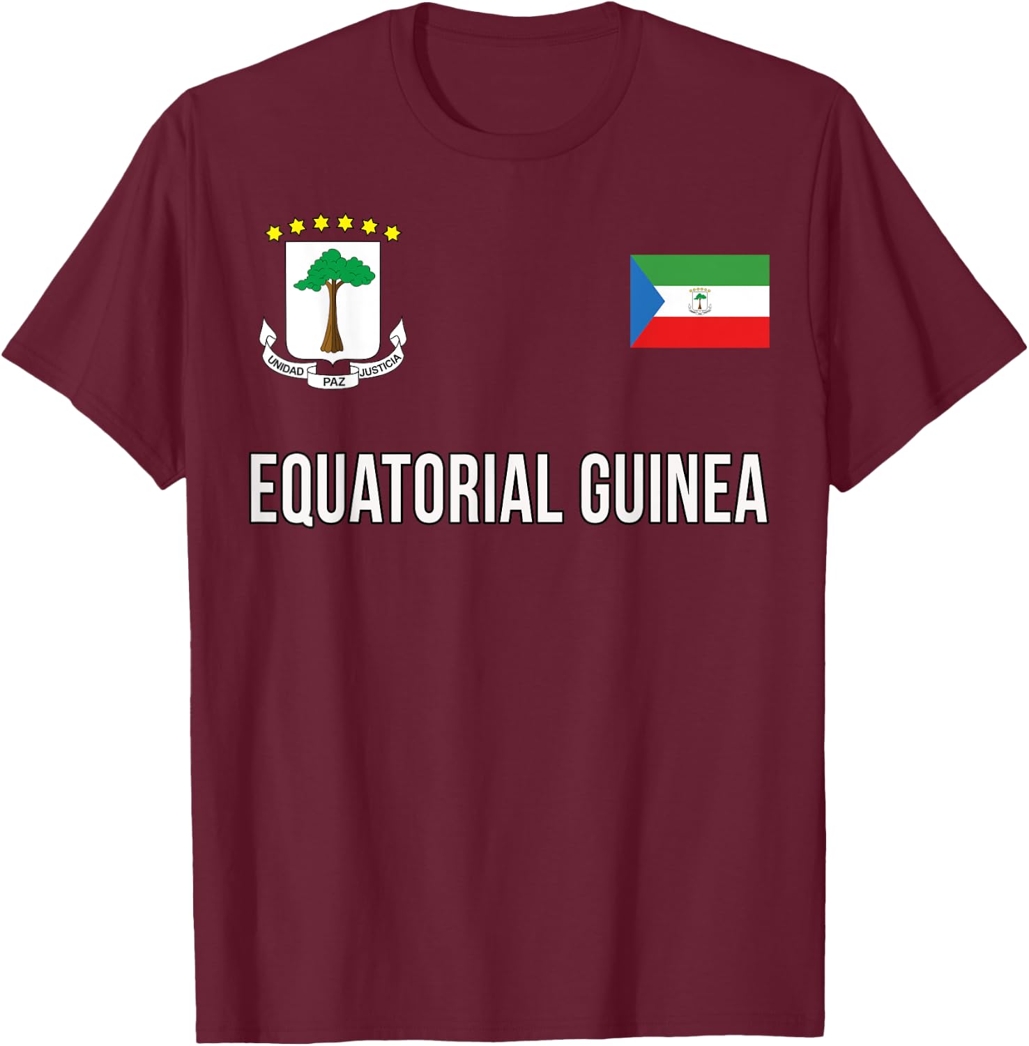 Equatorial Guinea Sports-style Flag and Emblem Design T-Shirt - T-Shirt | Maroon