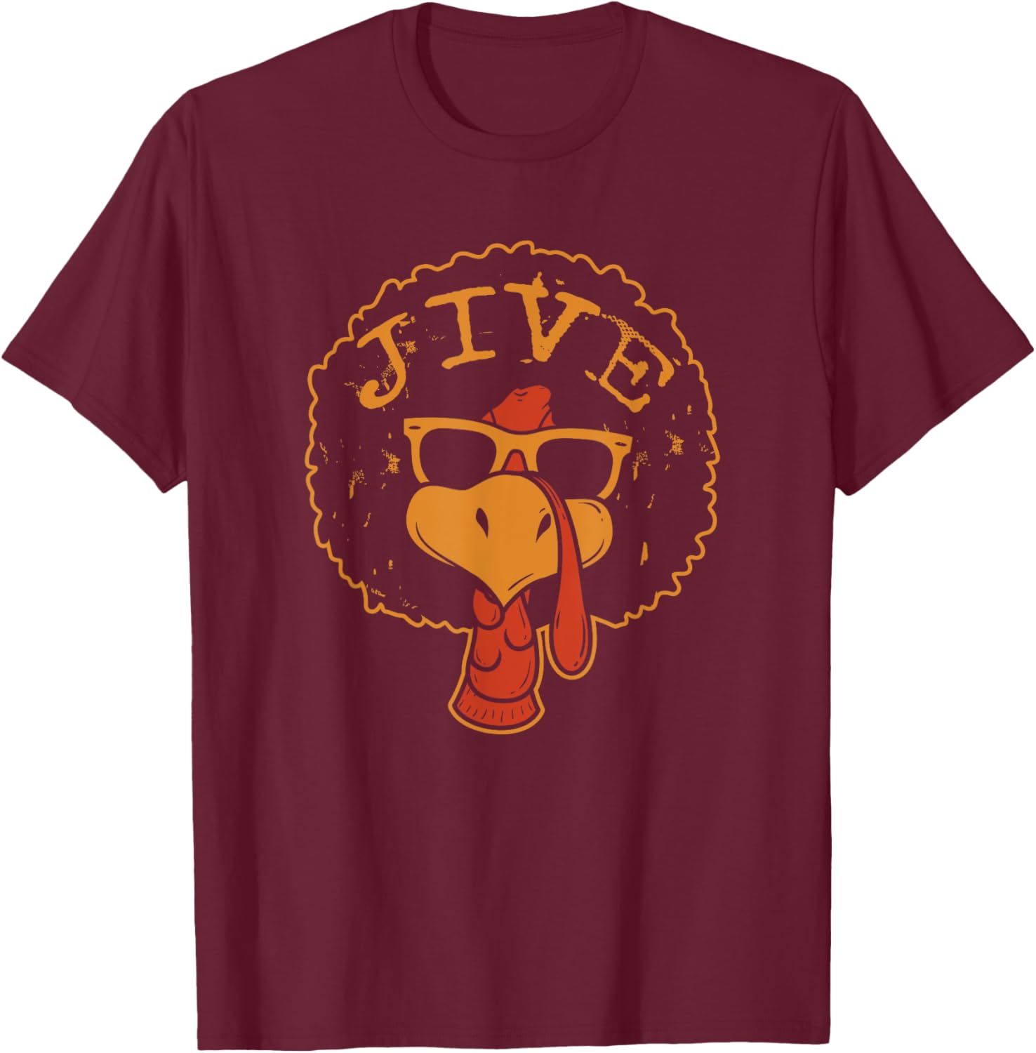 Jive Thanksgiving Turkey Funny 70s Retro Afro Turkey T-Shirt - T-Shirt | Maroon