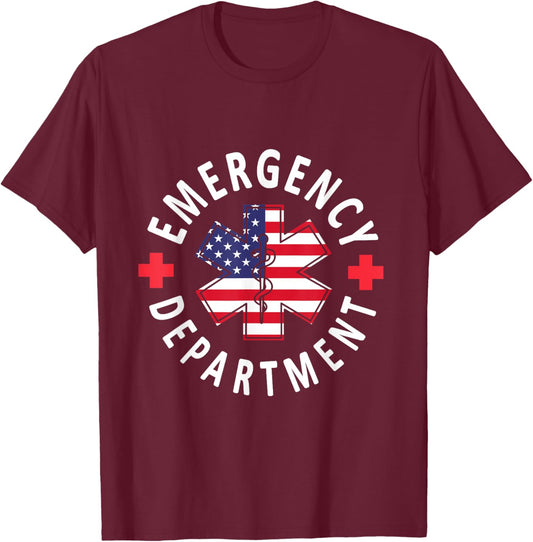 Emergency Department 4th of July USA Emergency Room Nurse T-Shirt - T-Shirt | Maroon