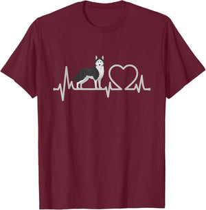 Siberian Husky Heartbeat - Huskies Puppy Lover Dog Owner Women Kids T-Shirt - T-Shirt | Maroon