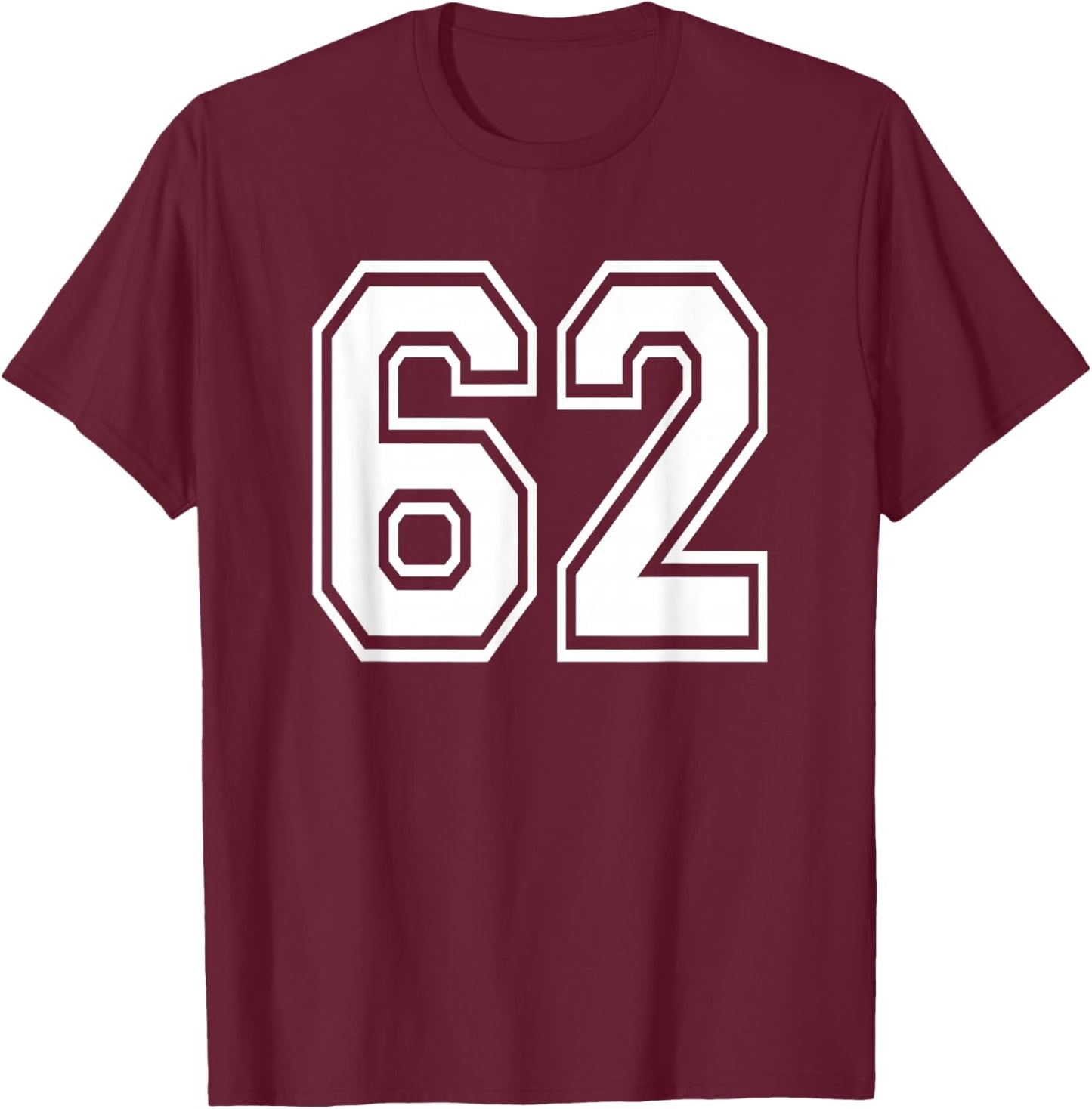 Number 62 Numbered Uniform Sports Jersey Team 62nd Birthday T-Shirt - T-Shirt | Maroon