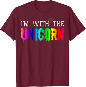 I'm With Unicorn Funny Rainbow Couple Halloween Cosplay T-Shirt - T-Shirt | Maroon