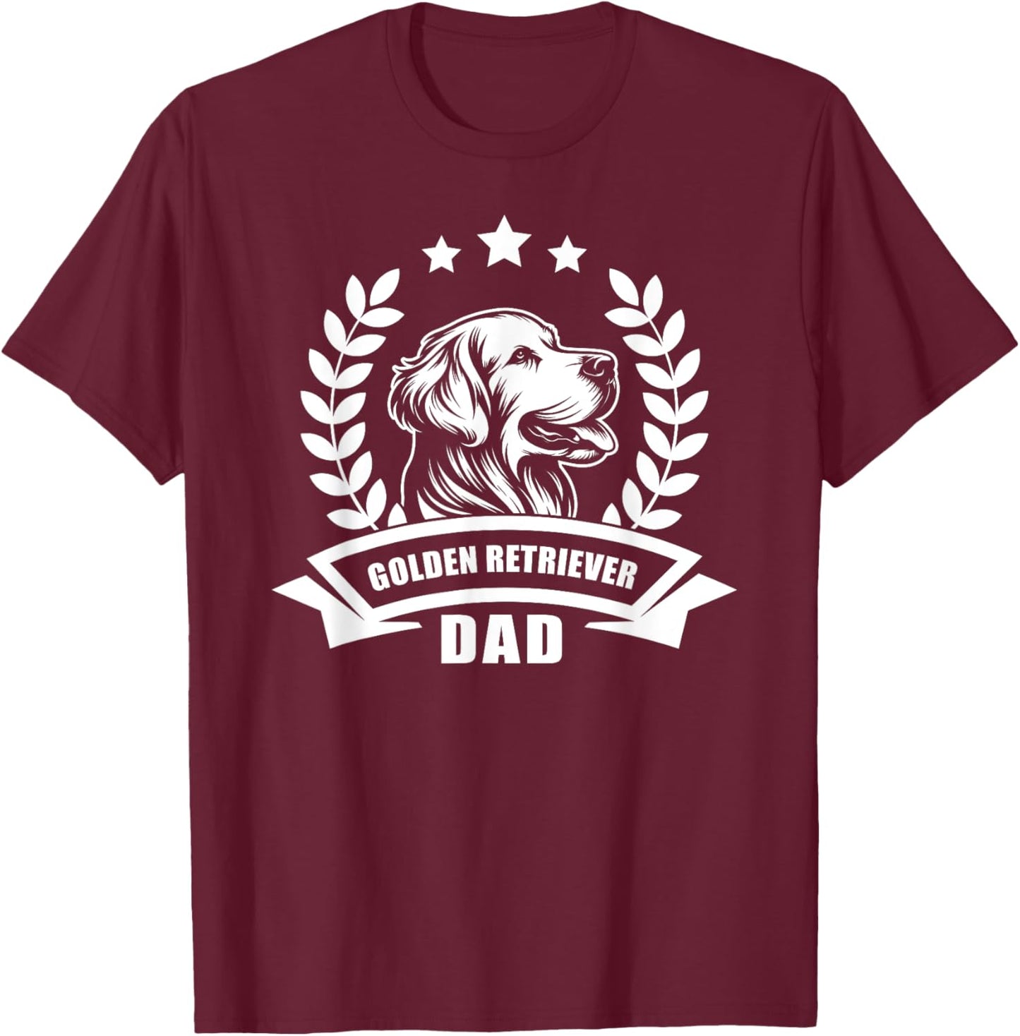 Golden Retriever Dad - With Banner and Ear Wreath T-Shirt - T-Shirt | Maroon