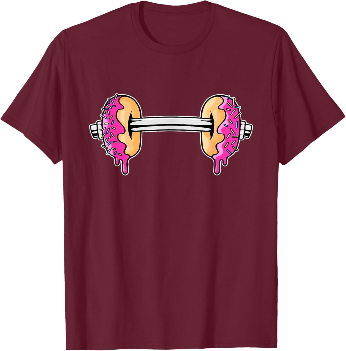 Dumbbells Donuts Day Funny Weightlifting Lover Gym Workout T-Shirt - T-Shirt | Maroon