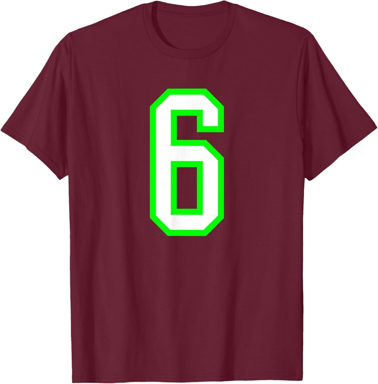 White Lime Sports Team Number 6 T-Shirt - T-Shirt | Maroon