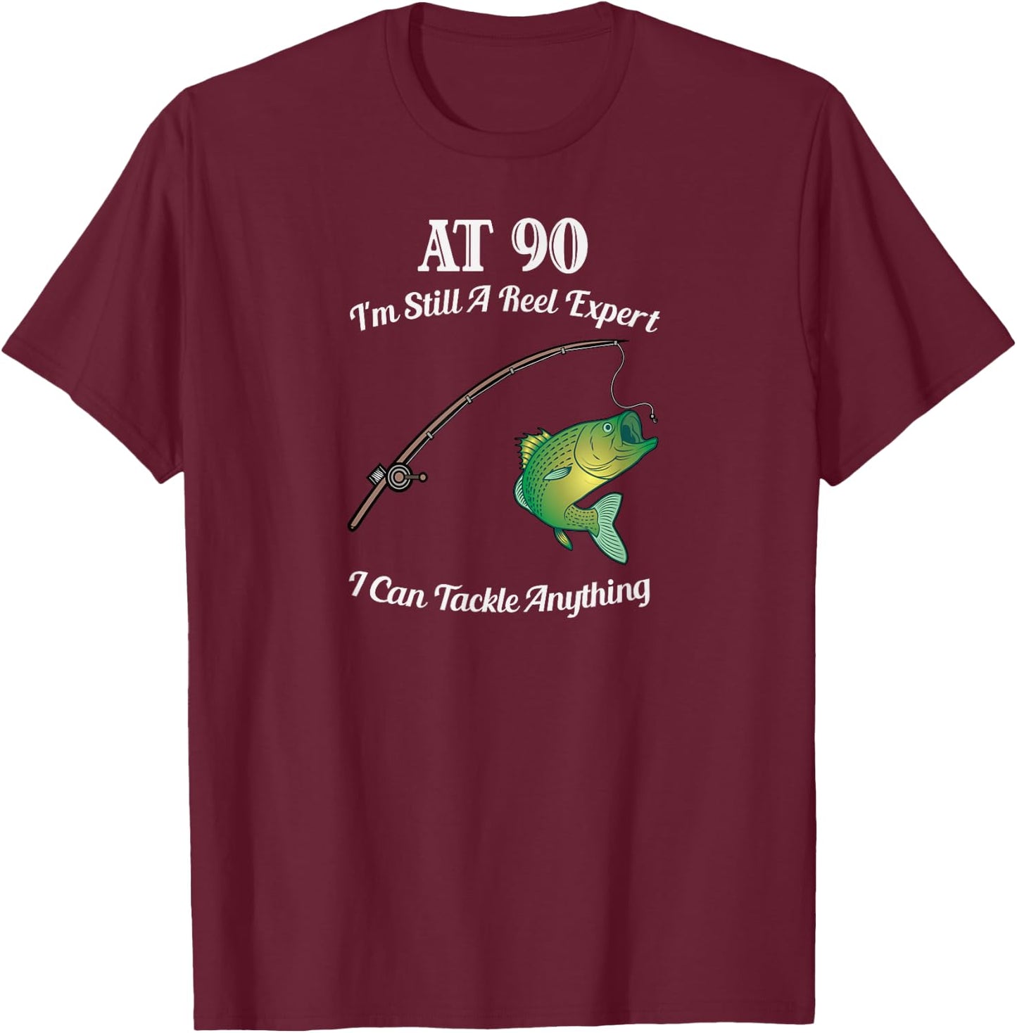 Funny 90th Birthday Gift 90-Year-Old Fisherman Fishing T-Shirt - T-Shirt | Maroon