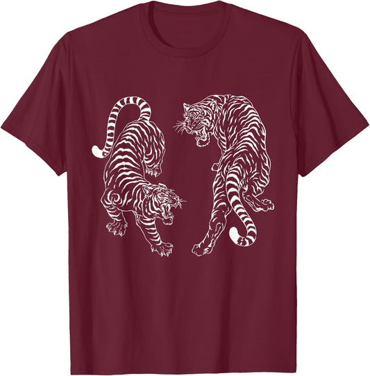 Thai Tattoo Twin Tiger Sak Yant Muay Thai Thailan Thailand T-Shirt - T-Shirt | Maroon