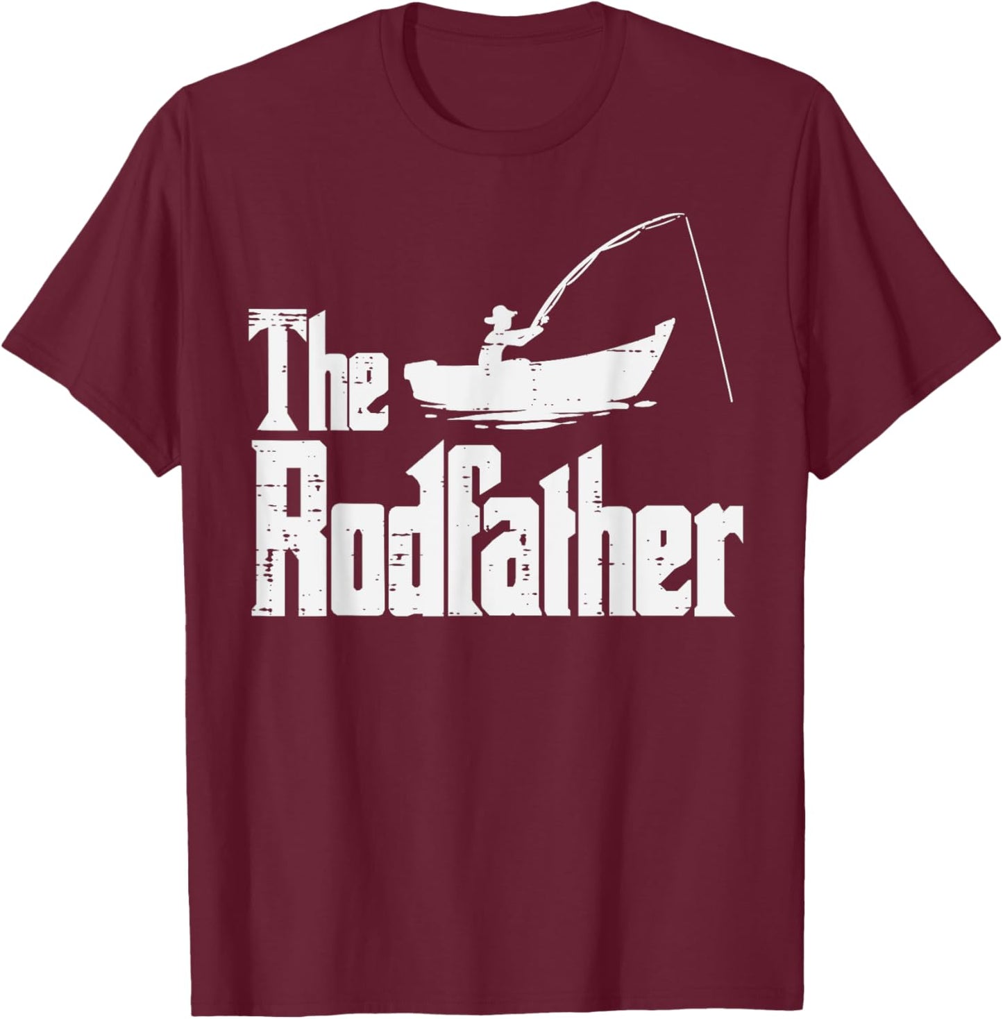 The Rodfather Fun Fishing Fathers Day Movie Pun Dad Papa Men T-Shirt - T-Shirt | Maroon