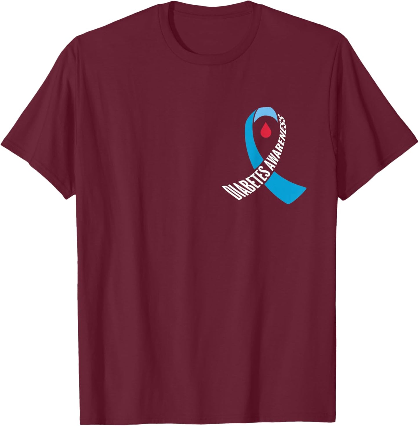 Diabetes Awareness Month Blue Love Ribbon Support T1D T2D T-Shirt - T-Shirt | Maroon