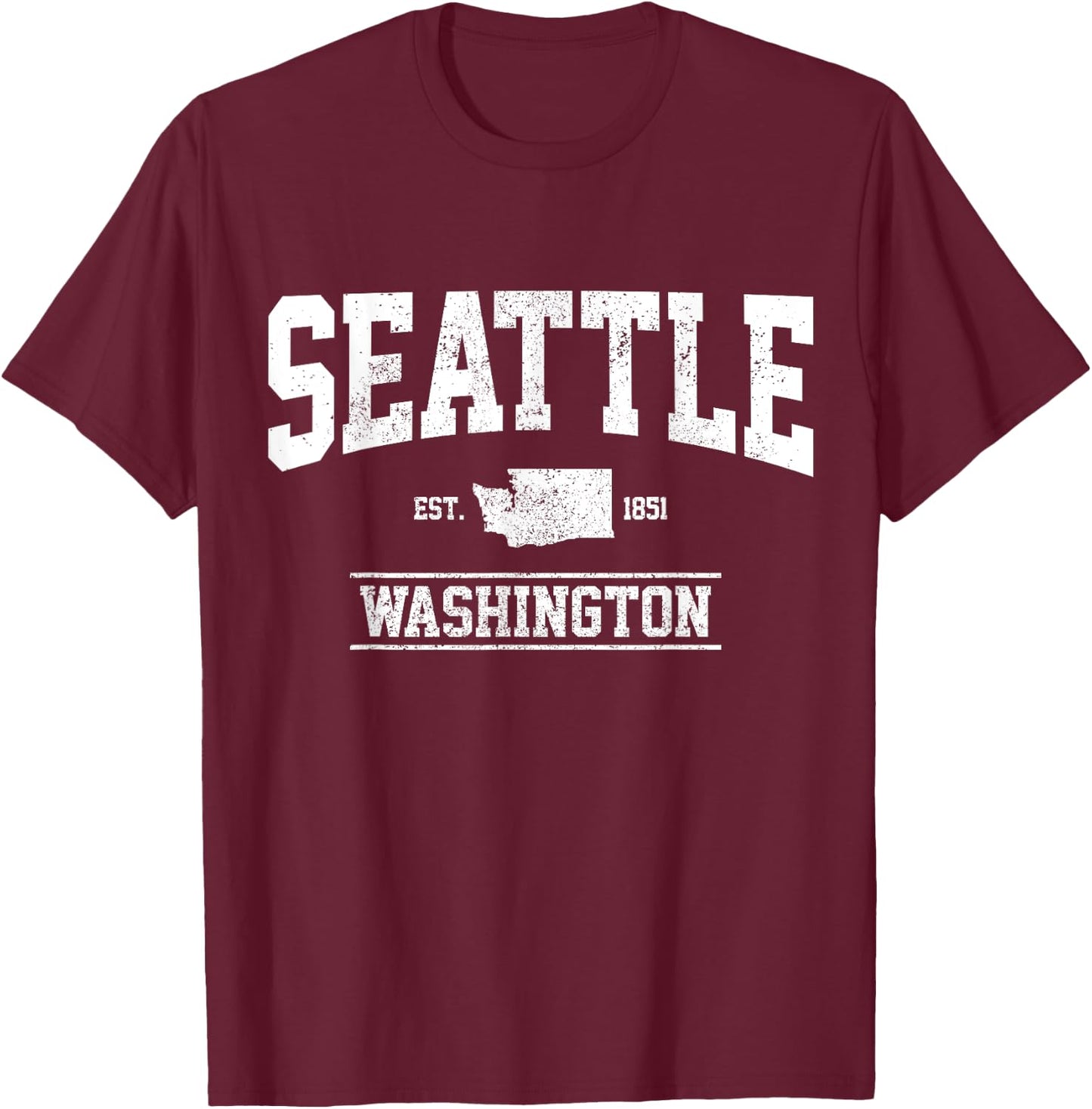 Seattle Washington Est. 1851 State Map Souvenir Gift T-Shirt - T-Shirt | Maroon