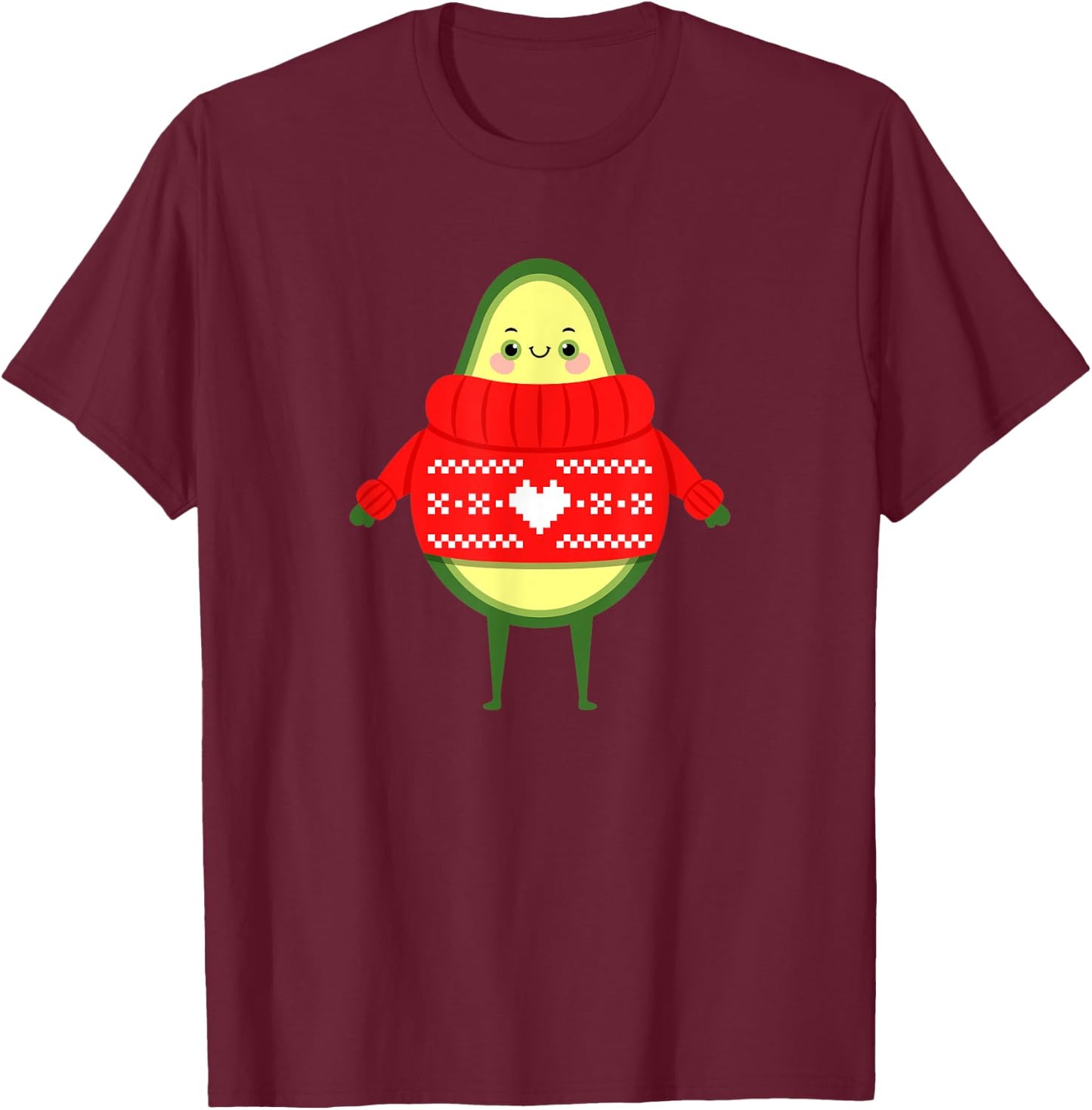 Avocado With Ugly Christmas Sweater - Cute Xmas Illustration T-Shirt - T-Shirt | Maroon