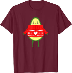 Avocado With Ugly Christmas Sweater - Cute Xmas Illustration T-Shirt - T-Shirt | Maroon