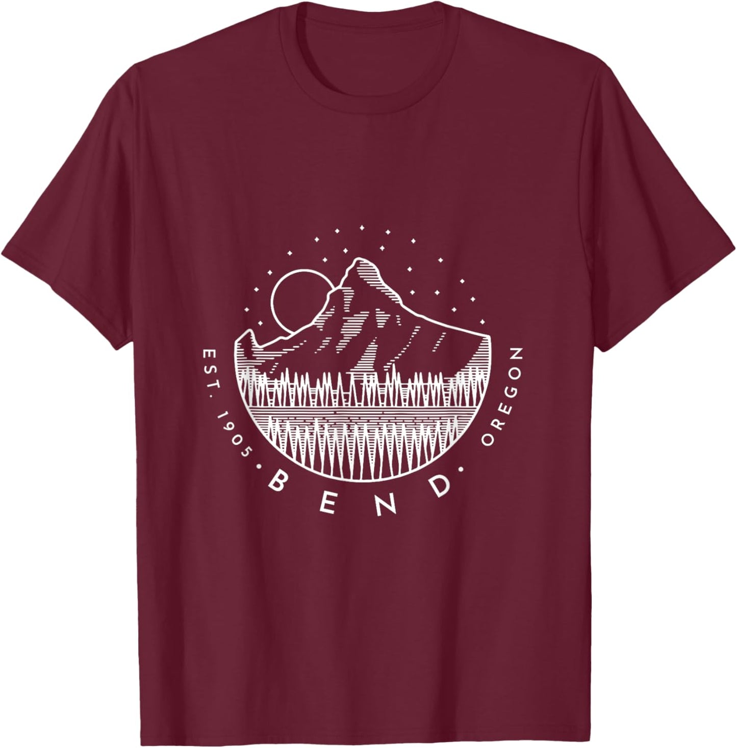 Bend Oregon Mountain And Forest Simple Minimal Design T-Shirt - T-Shirt | Maroon