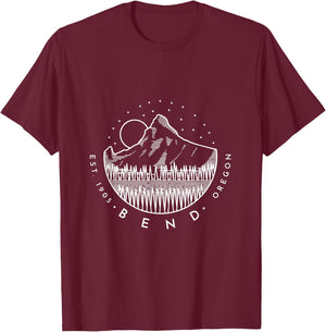 Bend Oregon Mountain And Forest Simple Minimal Design T-Shirt - T-Shirt | Maroon