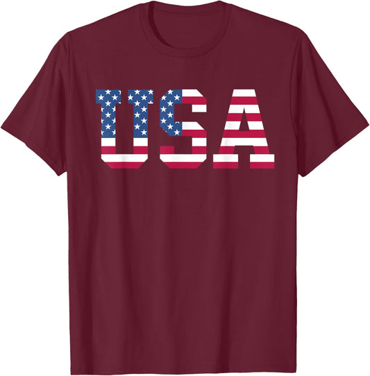 USA American Flag Patriotic Red White Blue Stars & Stripes T-Shirt - T-Shirt | Maroon