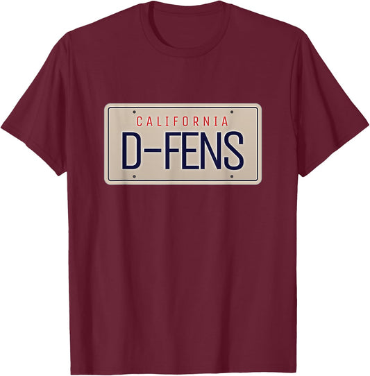 California License Plate D-FENS Pop Culture Fan T-Shirt - T-Shirt | Maroon