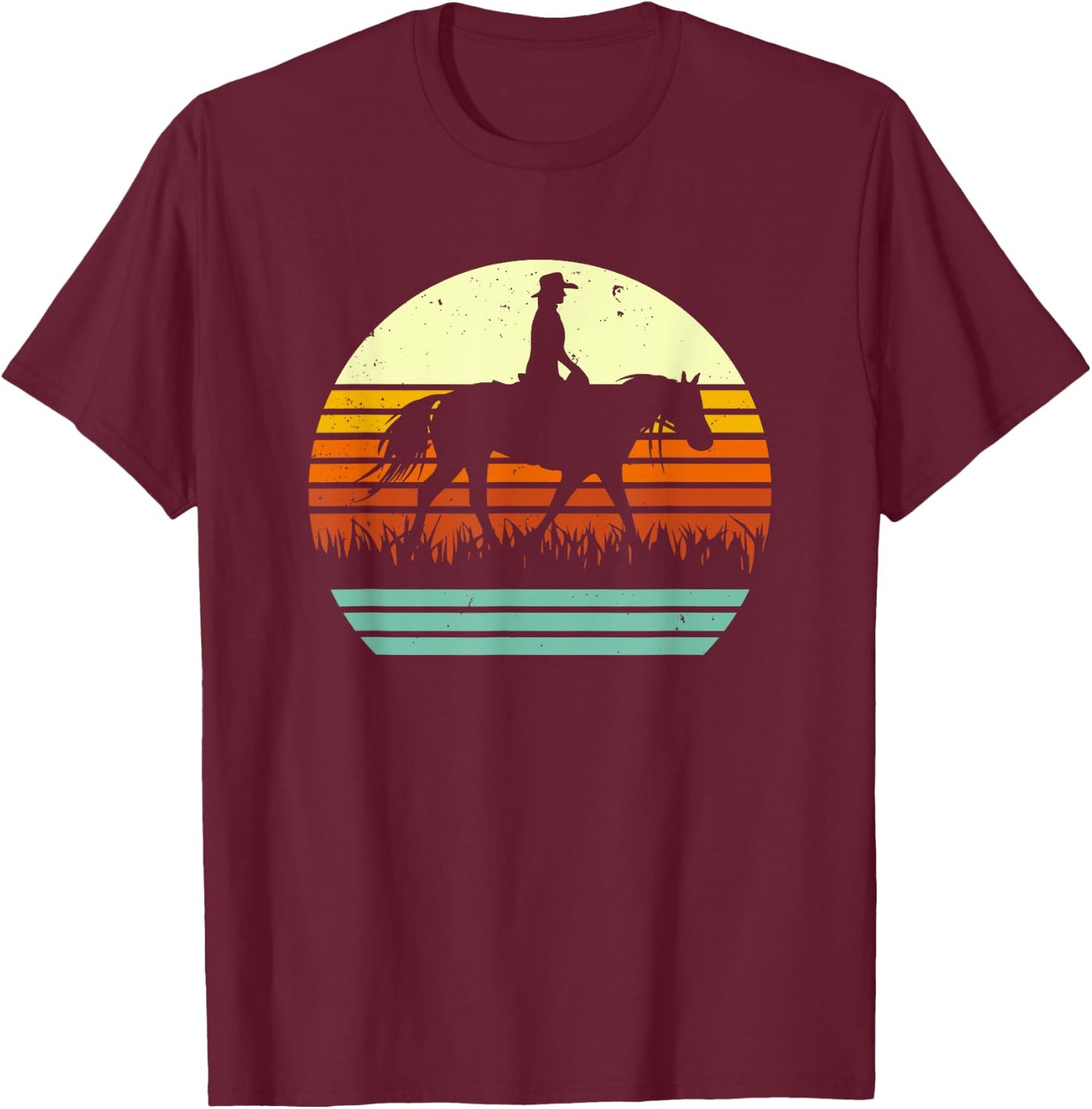Retro Sun Style Western Ranch Trail Horse T-Shirt - T-Shirt | Maroon