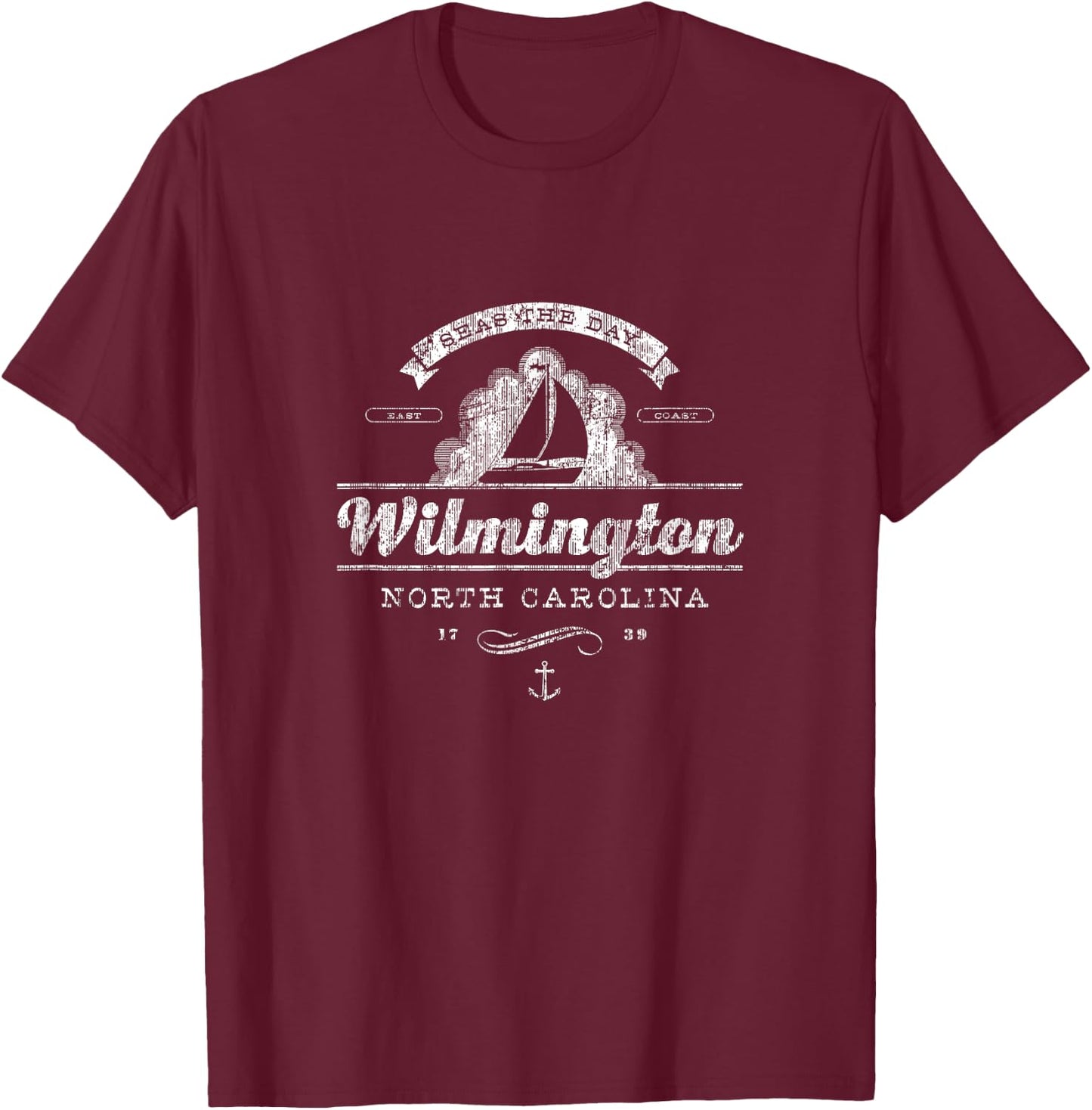 Wilmington NC Sailboat Vintage Nautical T-Shirt - T-Shirt | Maroon