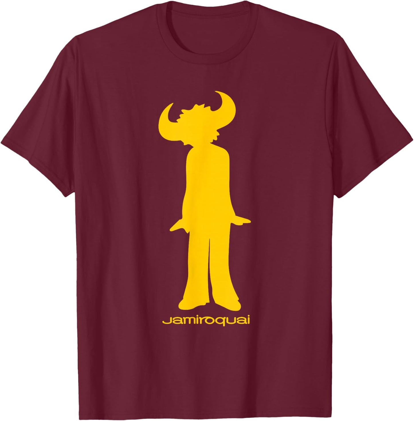Jamiroquai Official Buffalo Yellow Logo T-Shirt - T-Shirt | Maroon