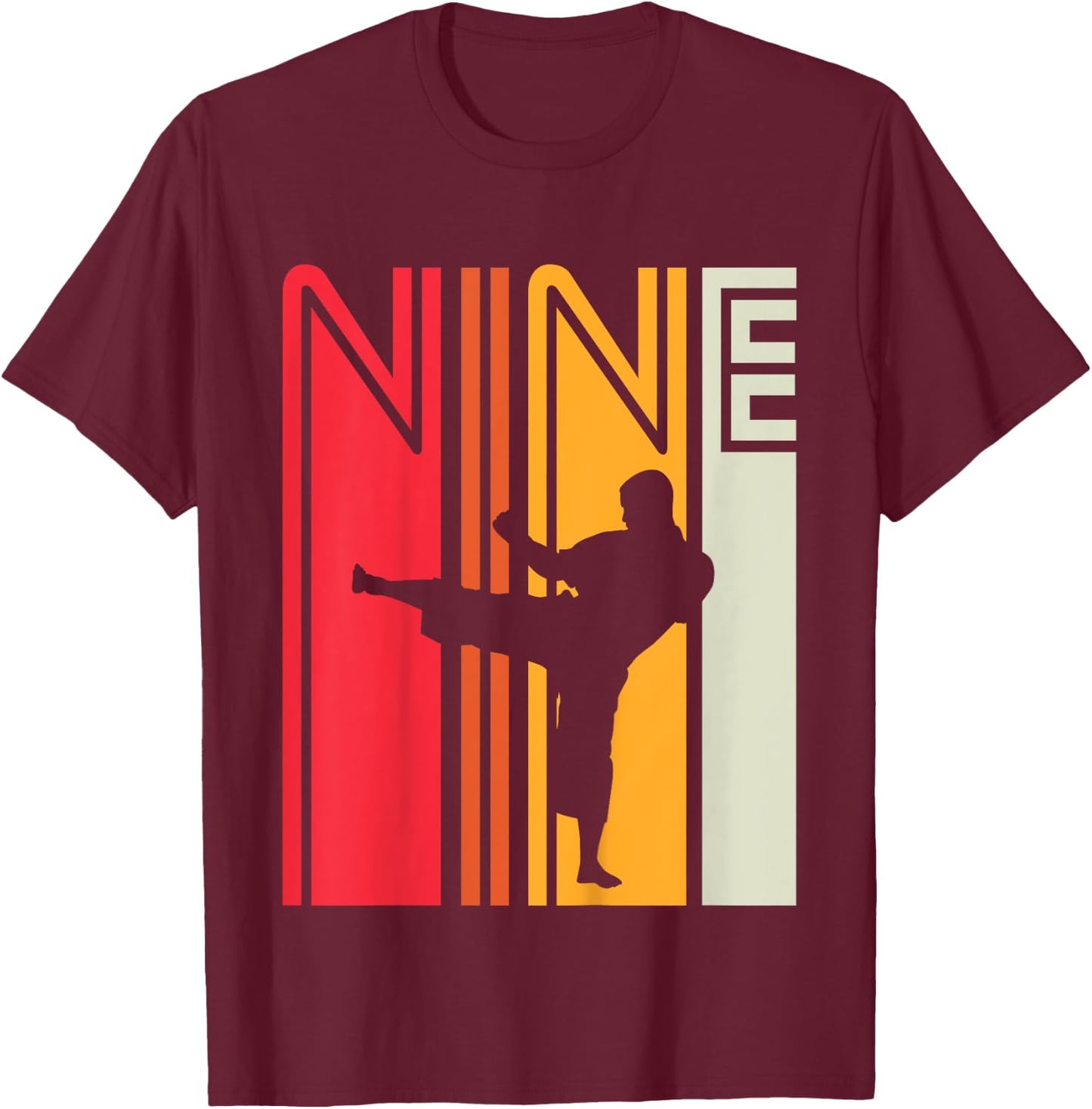 Kids 9th Birthday Gift Karate Retro Taekwondo Martial Arts Boys T-Shirt - T-Shirt | Maroon