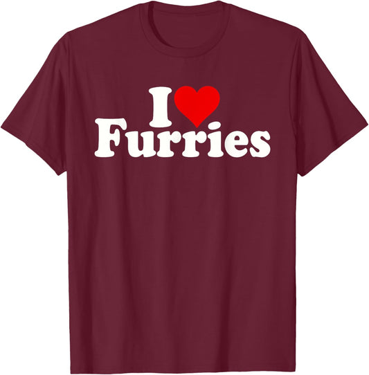 I Love Heart Furries Furry Fandom Cosplay FURSUIT T-Shirt - T-Shirt | Maroon