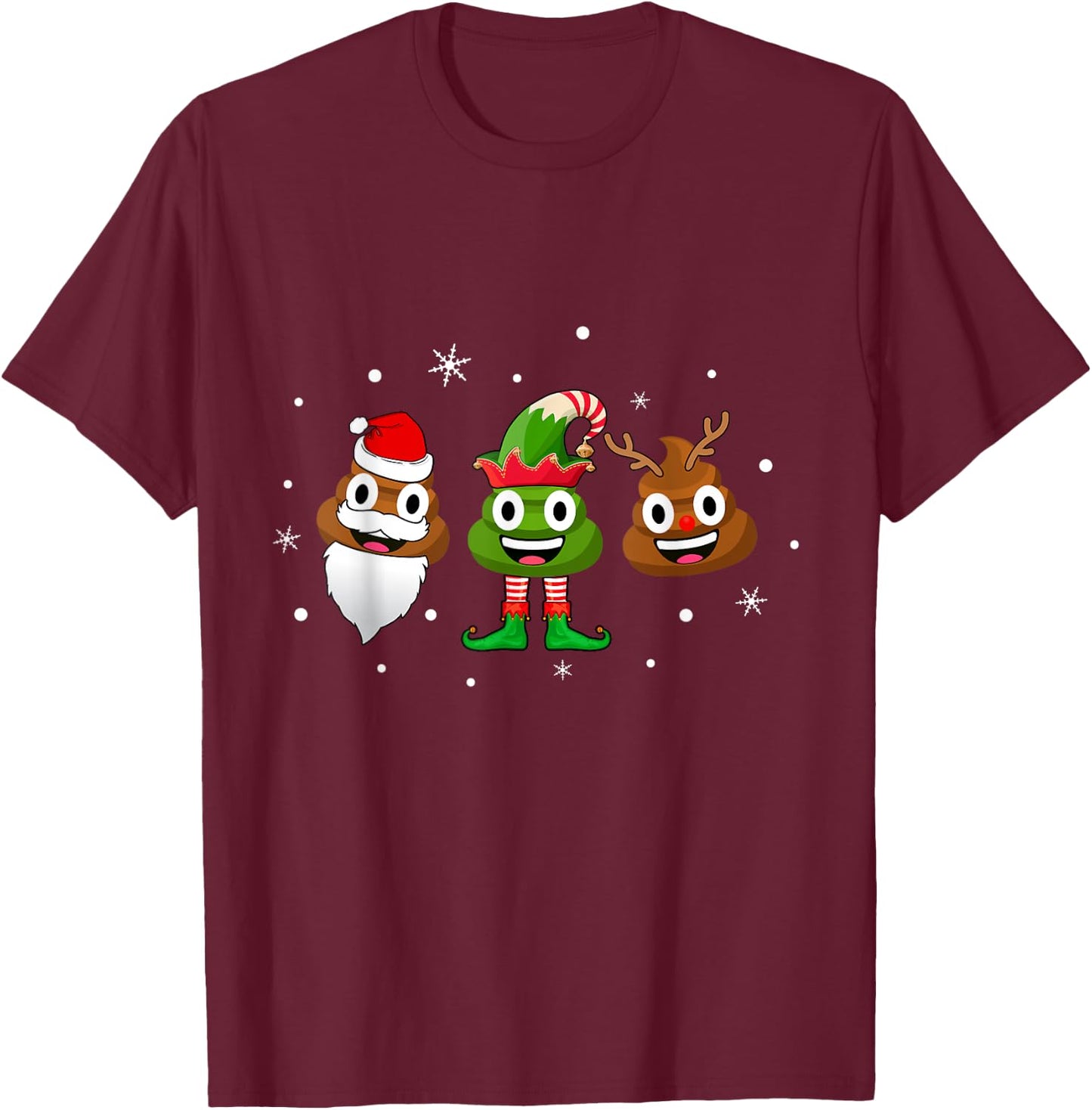 Funny Poop Santa Elf Reindeer Christmas Pajama Gift T-Shirt - T-Shirt | Maroon