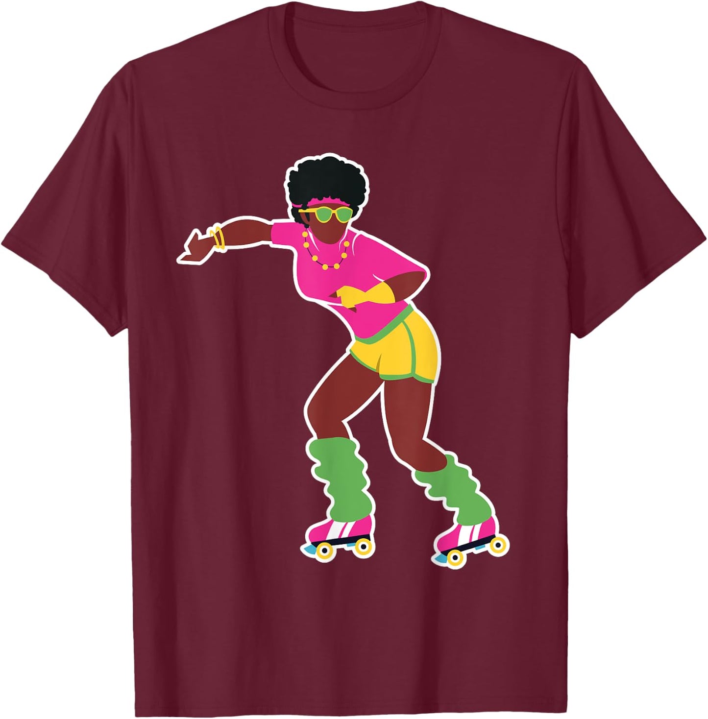 Funny Roller Skating Derby 70's 80's Skater Afro Girl Gifts T-Shirt - T-Shirt | Maroon