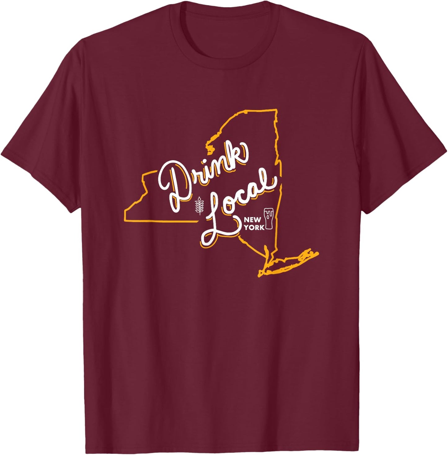 Drink Local New York State Outline Craft Beer T-Shirt - T-Shirt | Maroon