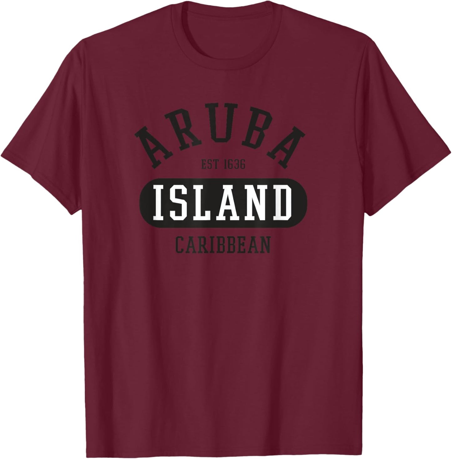 Retro Aruba Caribbean College Jersey Style Novelty Art T-Shirt - T-Shirt | Maroon