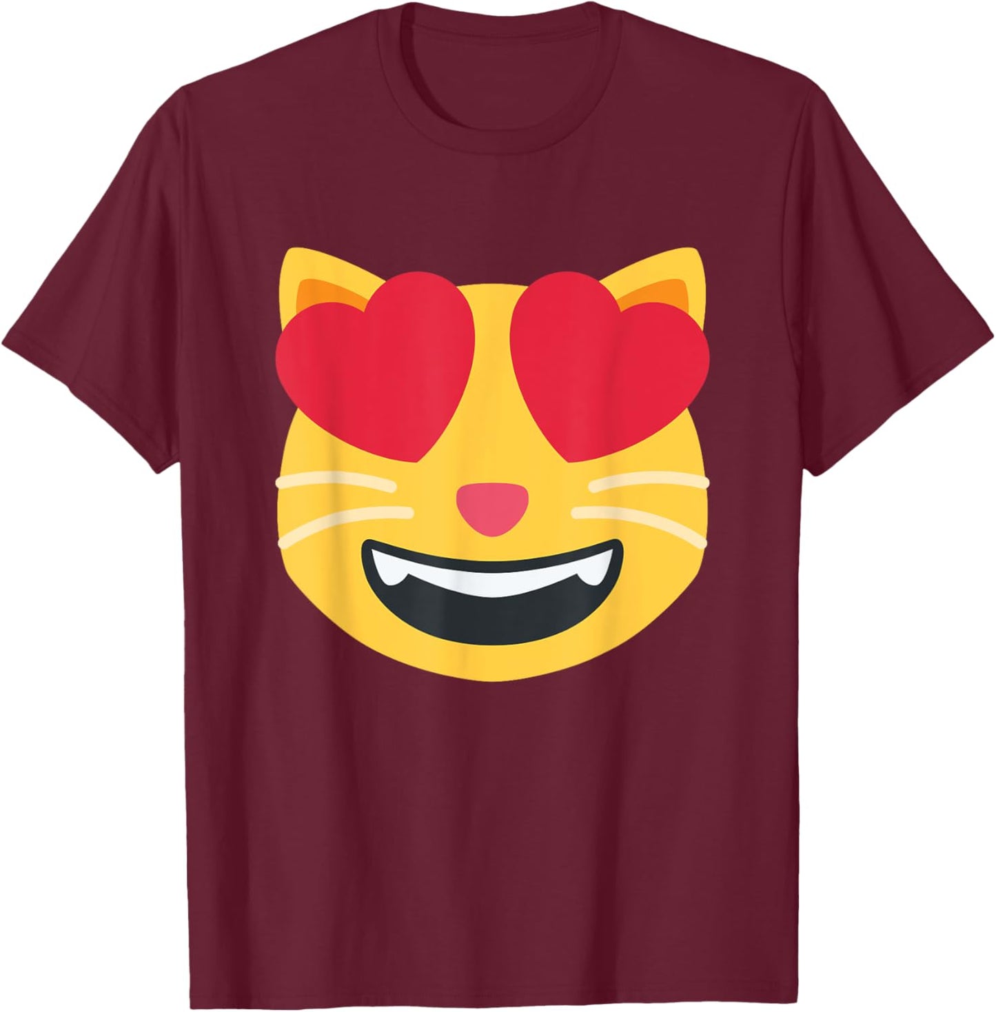 Emoticon Smiling Cat Face T-Shirt - T-Shirt | Maroon