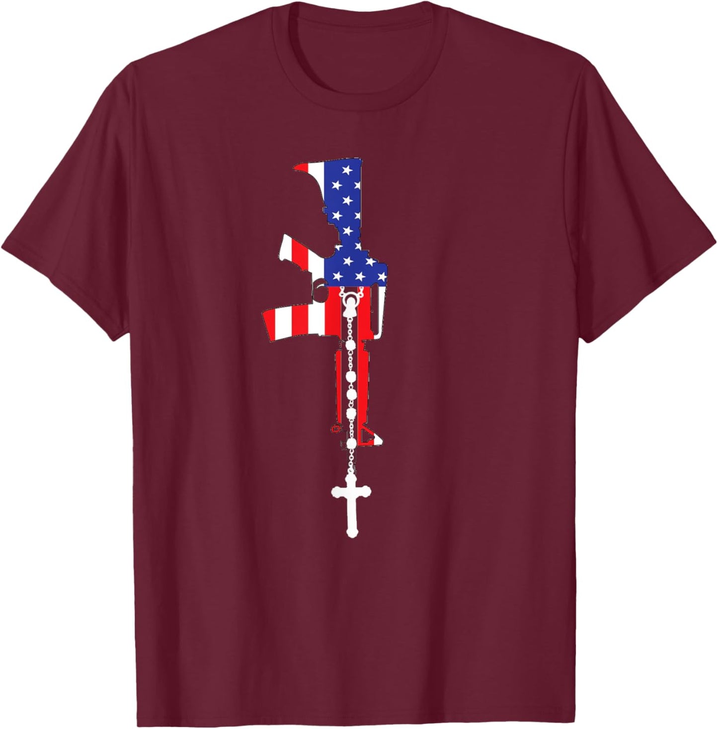 American Flag Rosary Patriotic Catholic T-Shirt - T-Shirt | Maroon