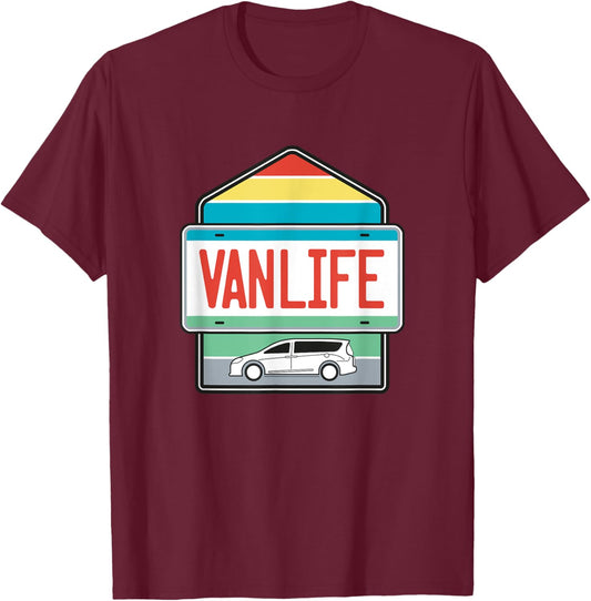Chrysler Pacifica Van Life Plate T-Shirt - T-Shirt | Maroon
