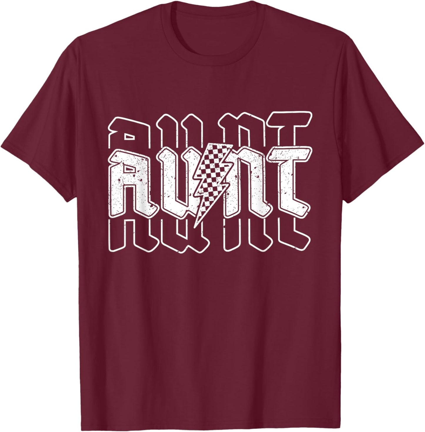 Checkered Aunt Lightning Bolt Mother's Day For Auntie Mother T-Shirt - T-Shirt | Maroon