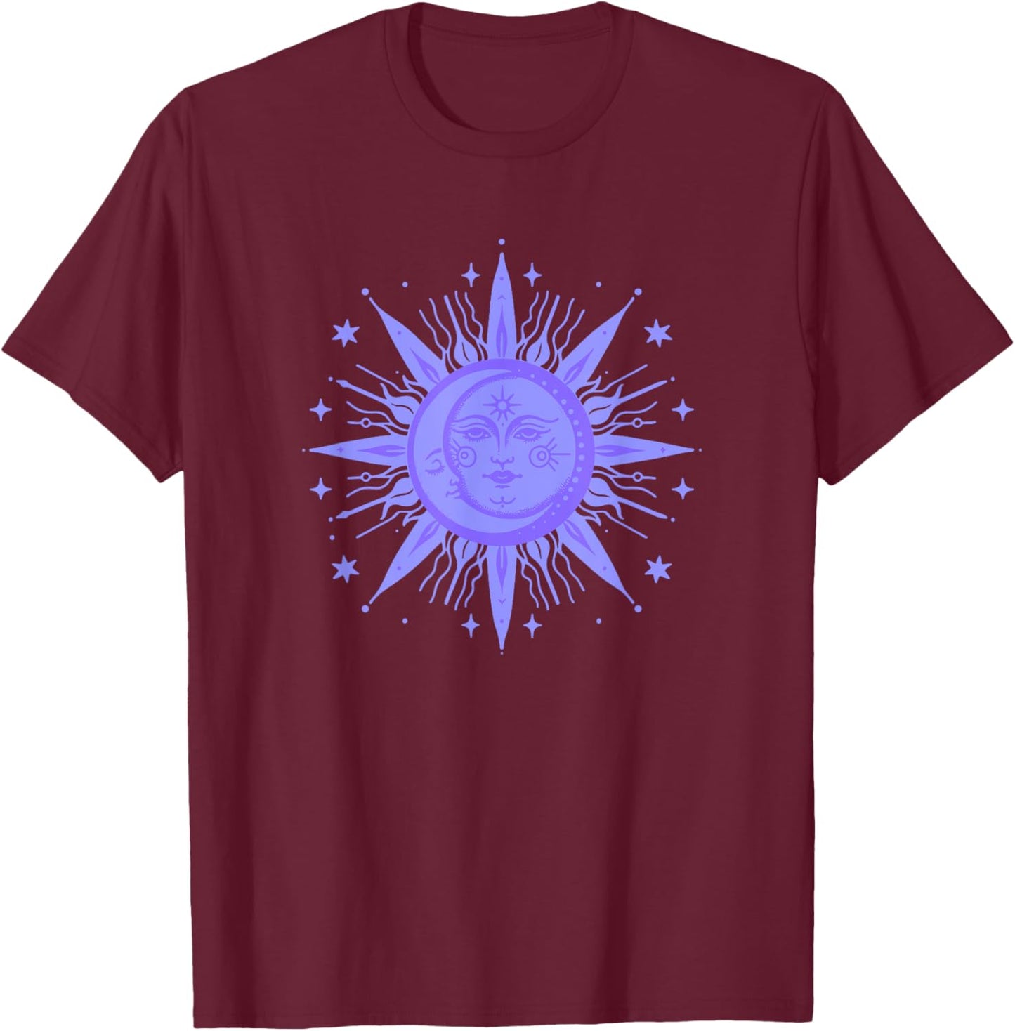 Celestial Sun and Moon Design T-Shirt - T-Shirt | Maroon