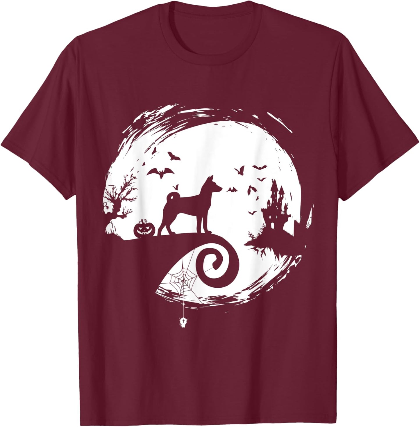 Basenji Halloween Costume Moon Silhouette Creepy T-Shirt - T-Shirt | Maroon