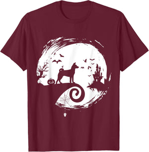 Basenji Halloween Costume Moon Silhouette Creepy T-Shirt - T-Shirt | Maroon