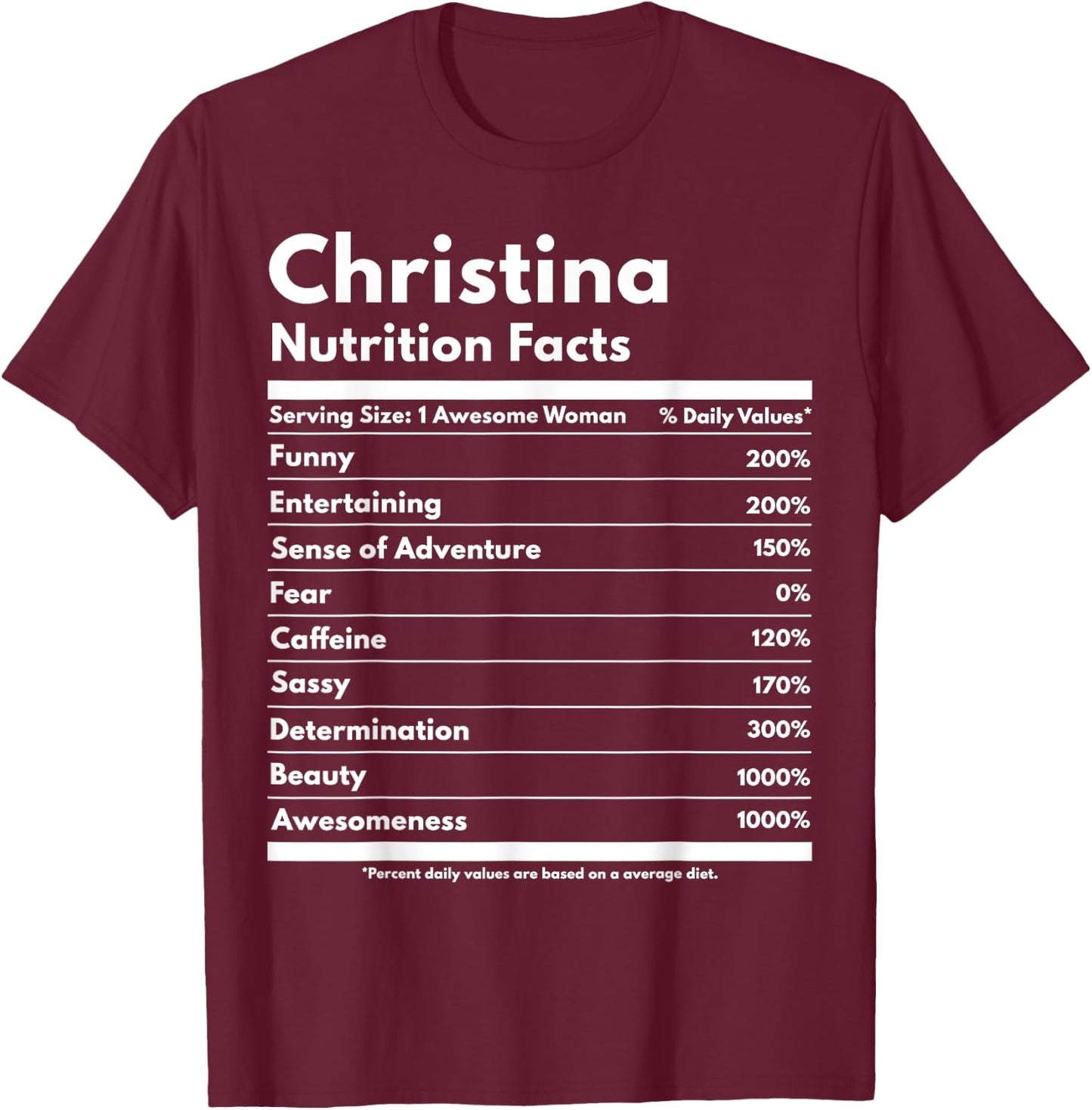 Christina Nutrition Facts Funny Personalized Name Christina T-Shirt - T-Shirt | Maroon