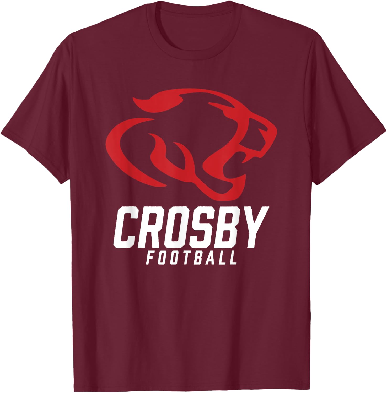 Crosby Cougars Logo Football Team HS T-Shirt - T-Shirt | Maroon