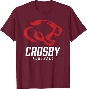 Crosby Cougars Logo Football Team HS T-Shirt - T-Shirt | Maroon