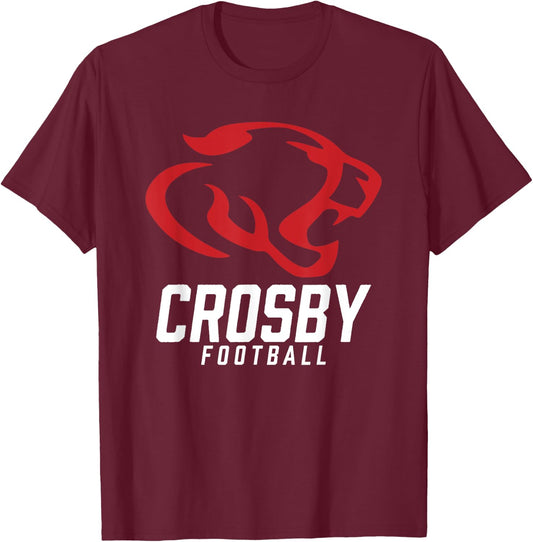 Crosby Cougars Logo Football Team HS T-Shirt - T-Shirt | Maroon