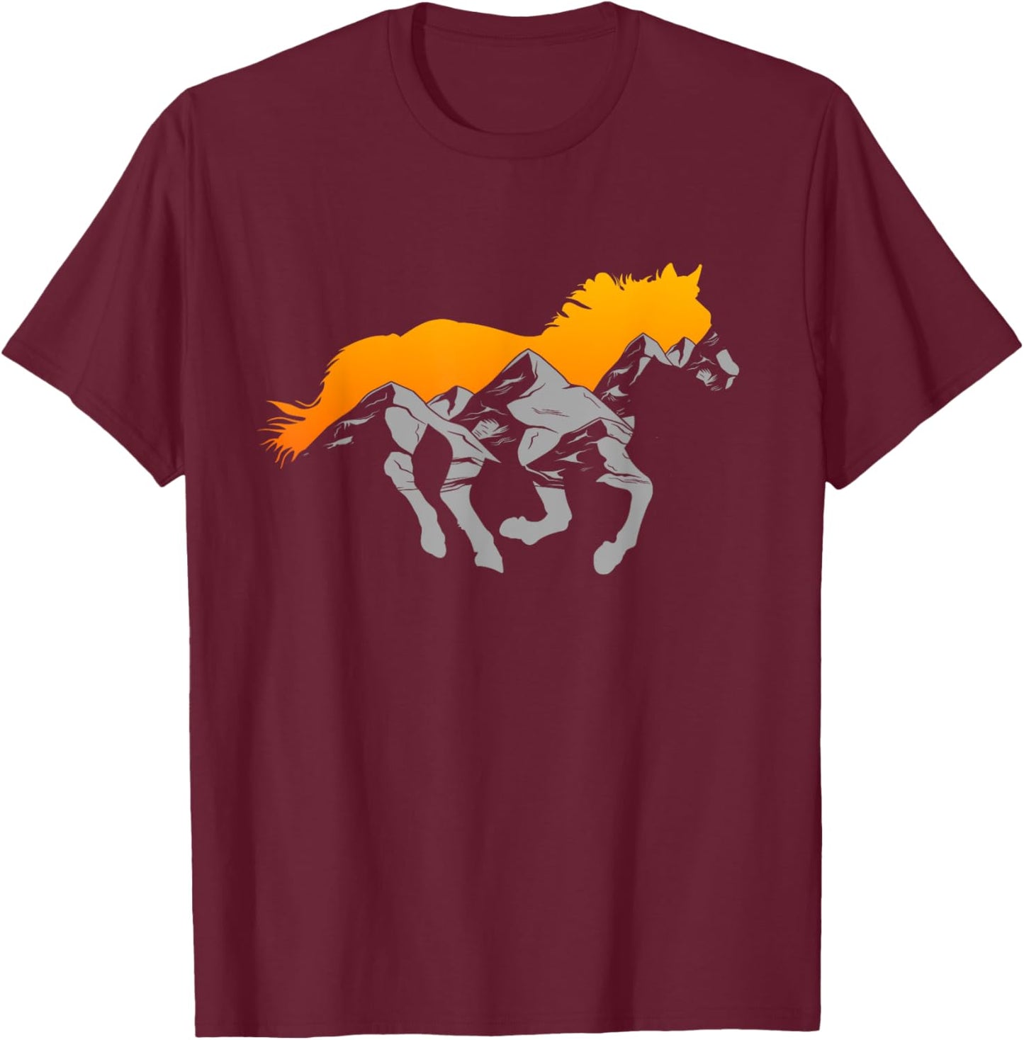 Horse Riding Apparel - Mountain and Horse T-Shirt - T-Shirt | Maroon
