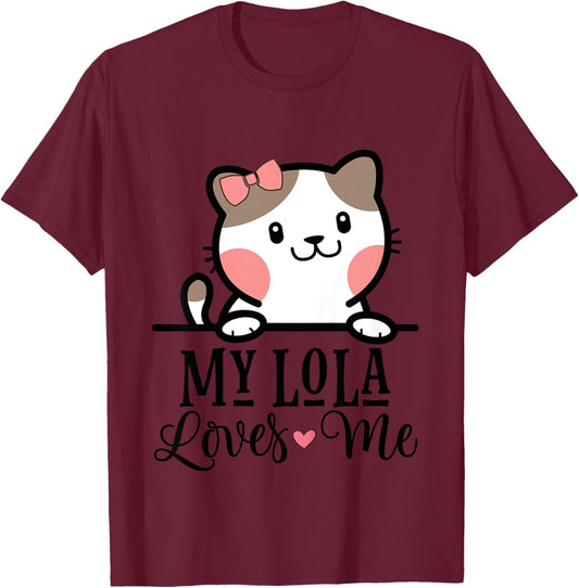 Kids My Lola Loves Me Grandkids Kitty T-Shirt - T-Shirt | Maroon
