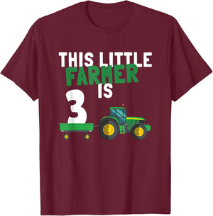 This Little Farmer is 3 Kids 3nd Birthday Farm Tractor T-Shirt - T-Shirt | Maroon