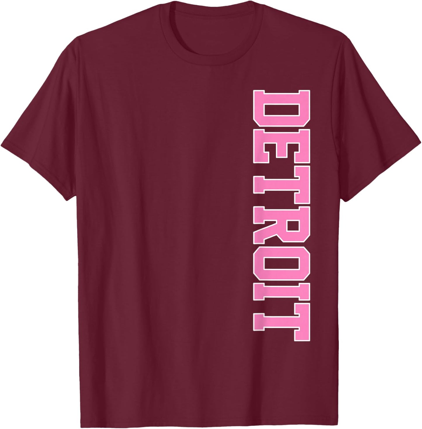 Vintage Detroit Home Pride Pink Varsity Detroit T-Shirt - T-Shirt | Maroon