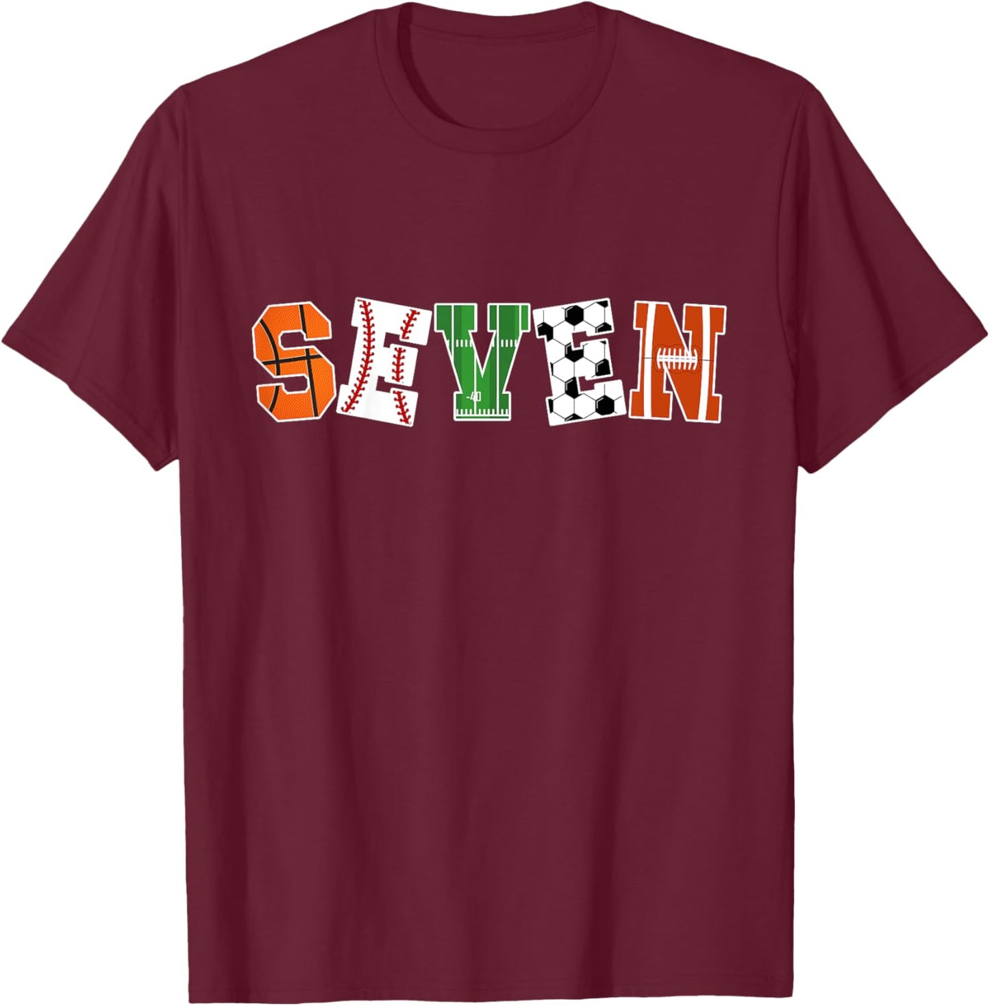 Kids 7th Birthday Sports Birthday Party 7 Year Old Boy T-Shirt - T-Shirt | Maroon