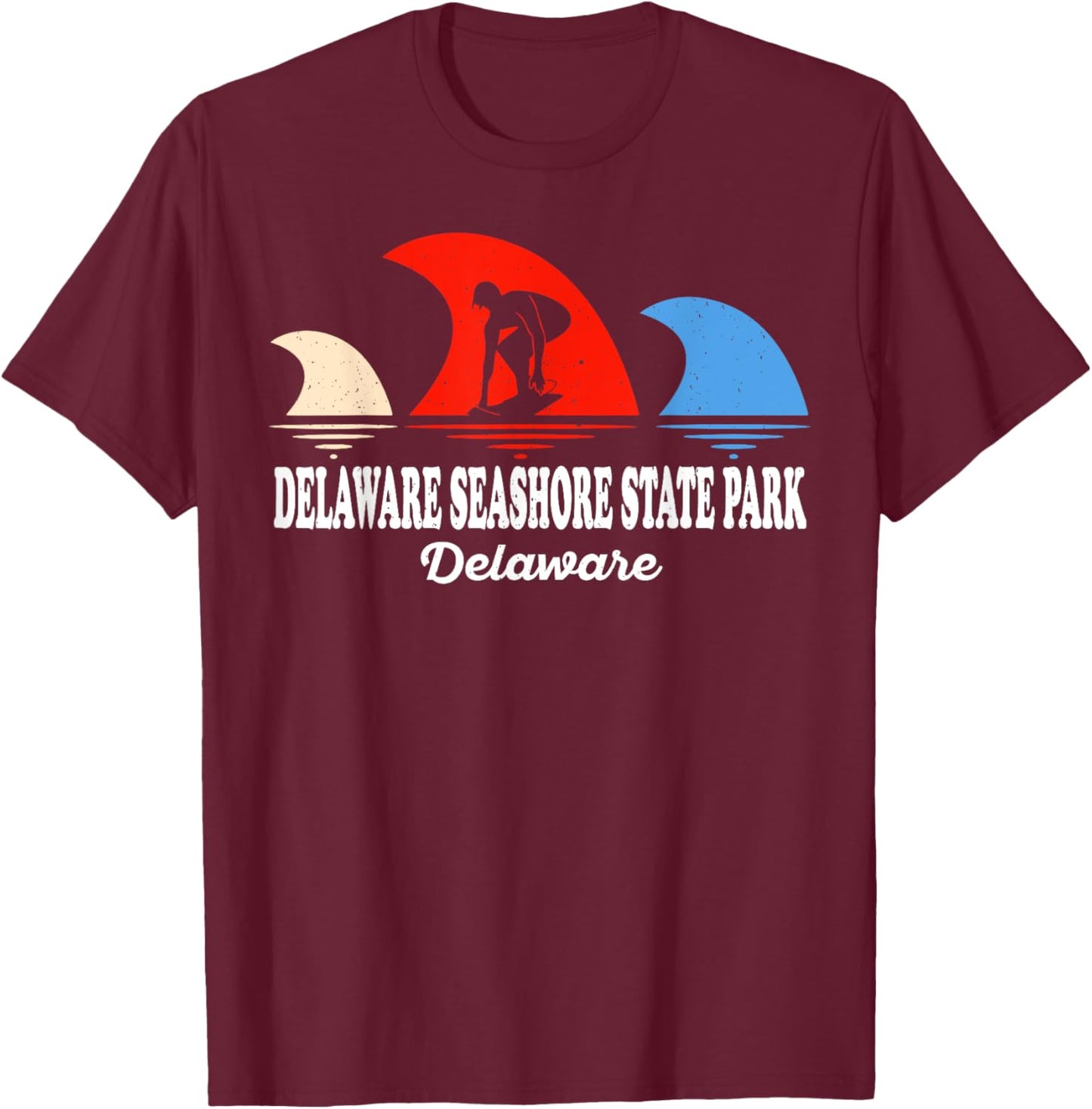 Retro Delaware Delaware Seashore State Park Surfboarding T-Shirt - T-Shirt | Maroon