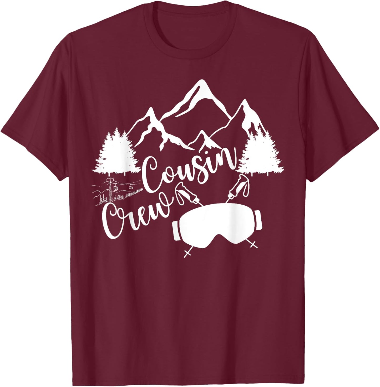 Family Mountain Ski Trip Funny Cousin Crew Matching T-Shirt - T-Shirt | Maroon